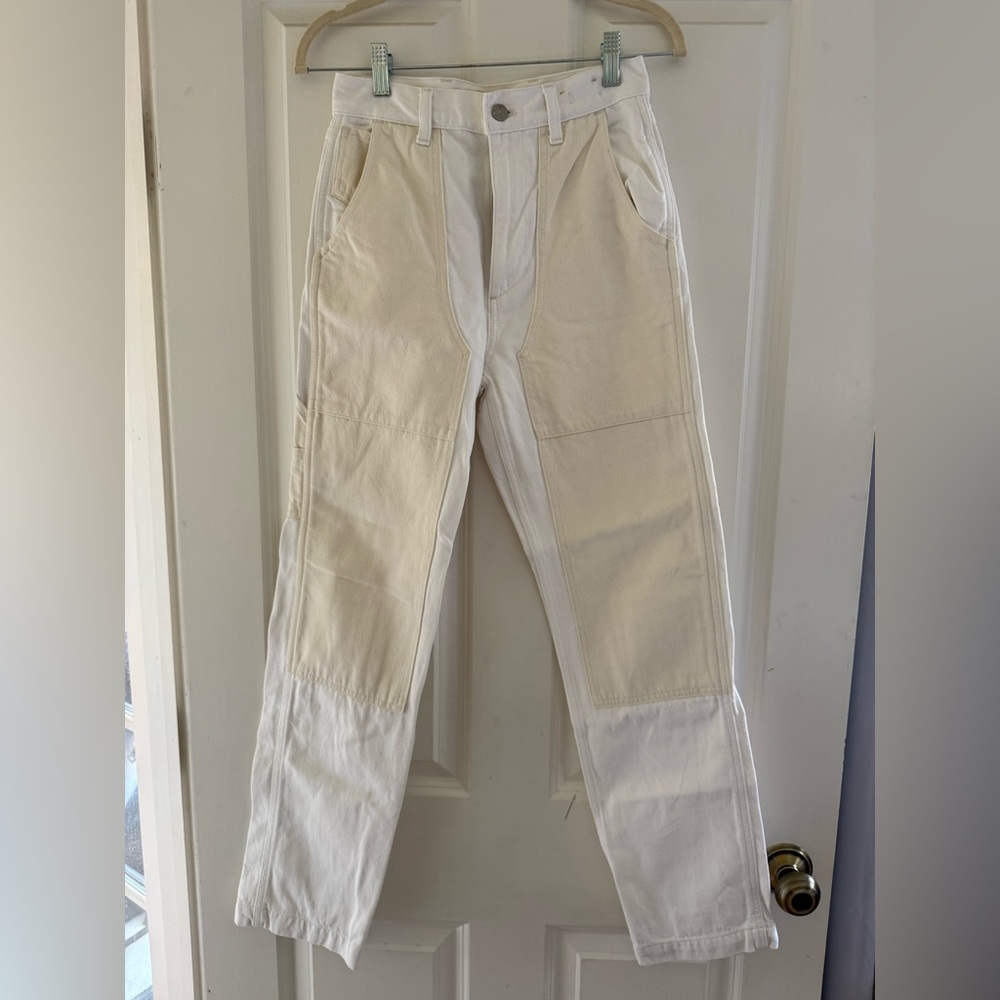 Madewell Two-Tone Pants in Cream and White.